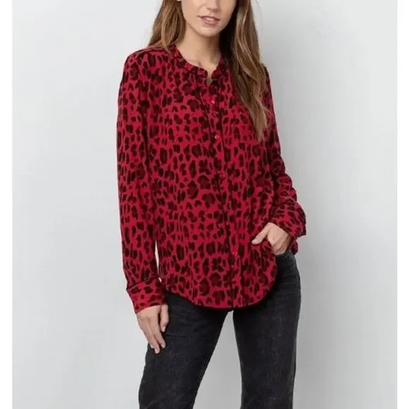 Rails “Lillian” Red Leopard Button Down Blouse Size L - Picture 3 of 13